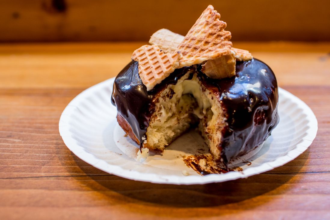 Custard filled with hot fudge glaze and cone bites<br>